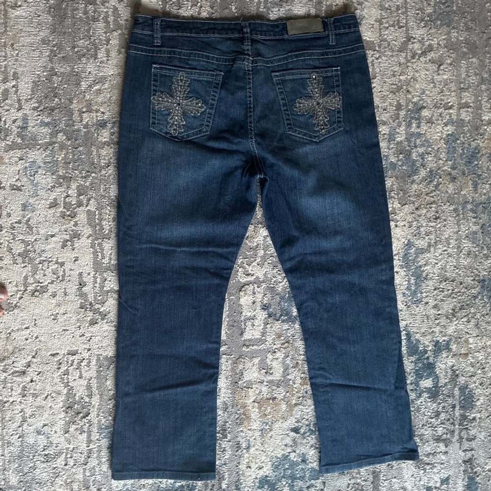 Ms. Firefly Jeans Size 16 Dark Wash Rhinestone Cross Pockets